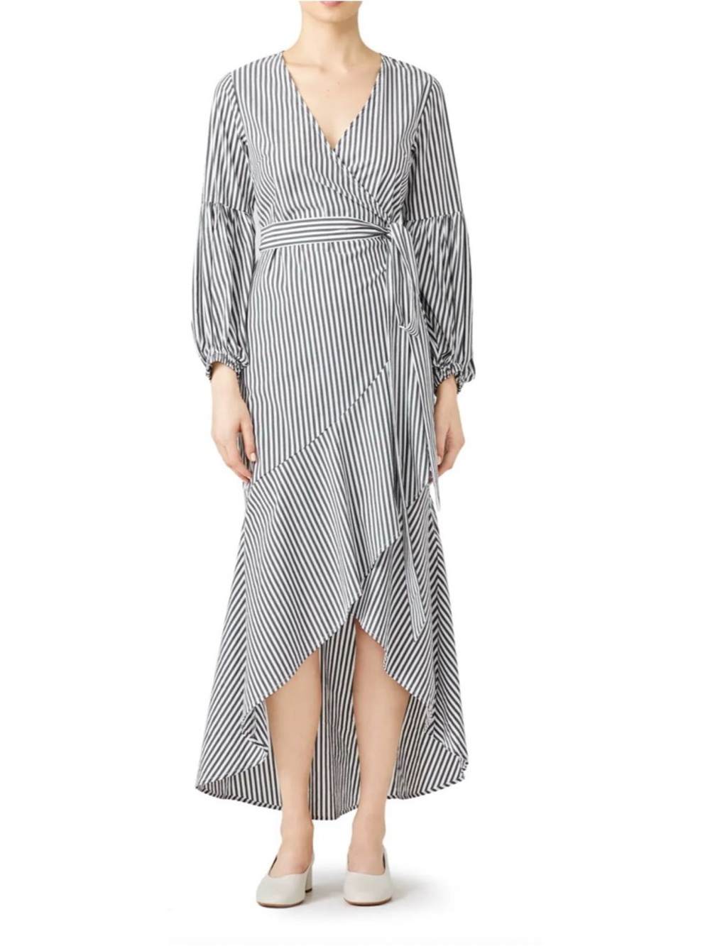 Shilla Superior Stripe black white high low cotton maxi wrap dress